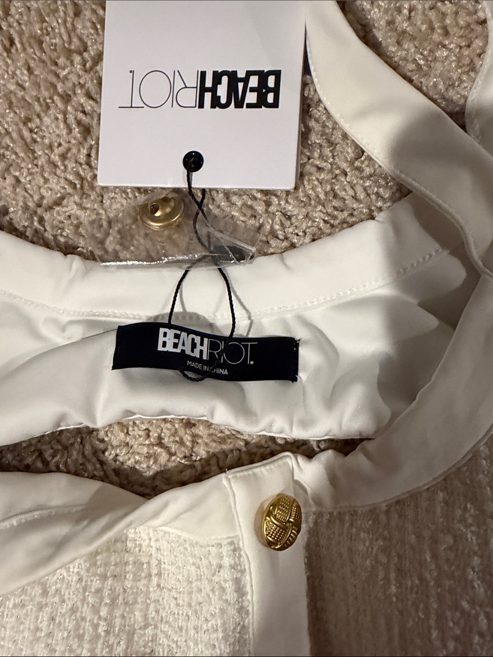 Beach Riot Cream Textured Button-Front Bikini Top - Picture 3 of 3